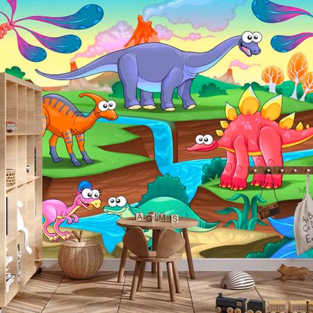 Fototapet - Colorful fairytale dinosaurs