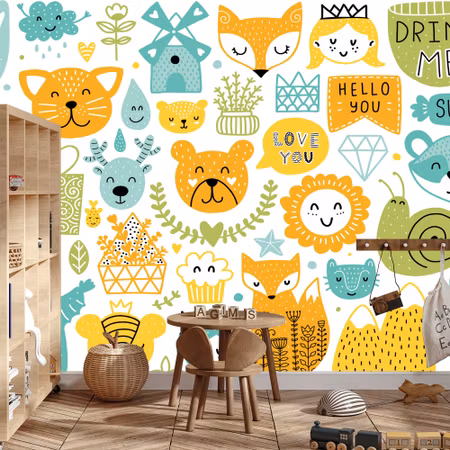 Fototapet - Teddy bears and plants