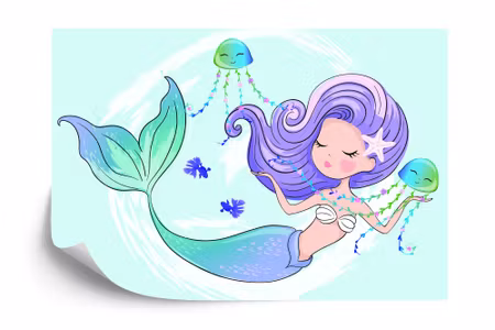 Fototapet - Mermaid with jellyfish