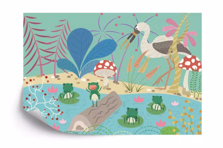 Fototapet - Fairytale frogs in the pond