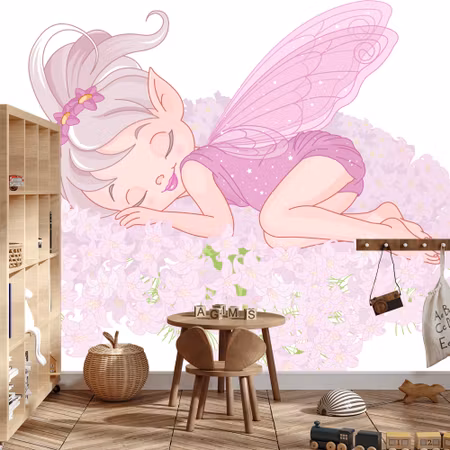 Fototapet - Sleeping fairy on flowers