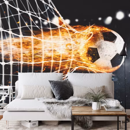 Fototapet - Burning ball destroying the goal