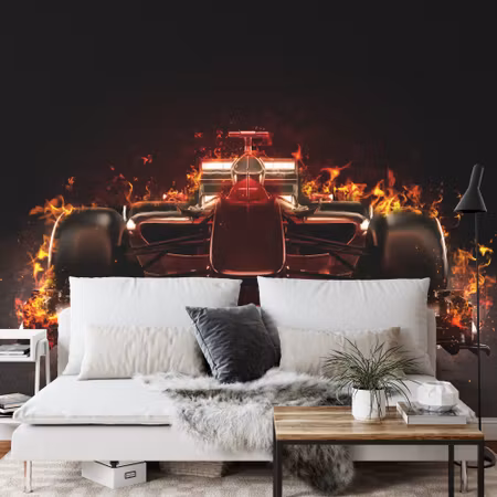 Fototapet - Flaming f1 car