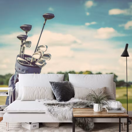 Fototapet - Golf bag on the field background