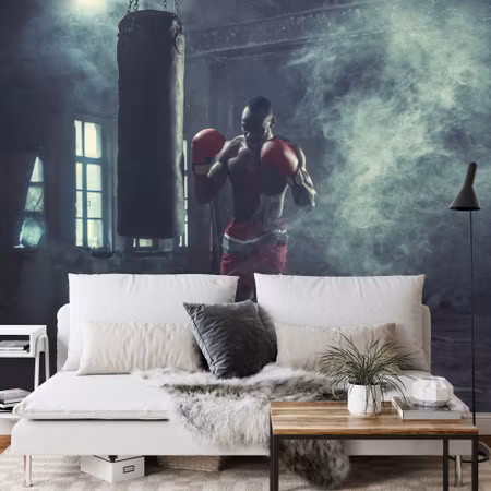 Fototapet - Boxer in a smoky room