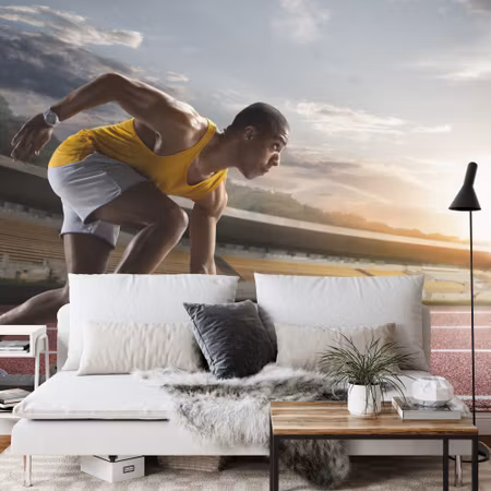 Fototapet - Athlete on the starting block 3D
