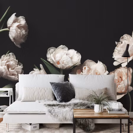 Fototapet - Peonies and green leaves