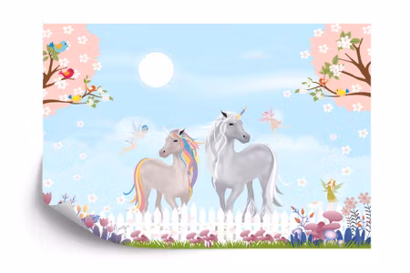 Fototapet - Grey unicorns on meadow