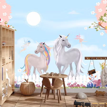 Fototapet - Grey unicorns on meadow
