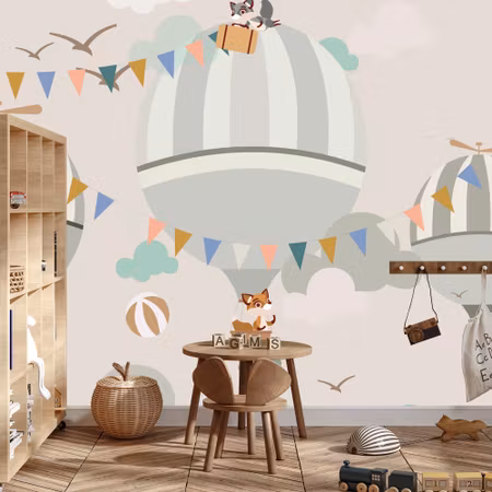 Fototapet - Animals and flying balloons