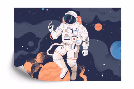 Fototapet - Astronaut in space and planets