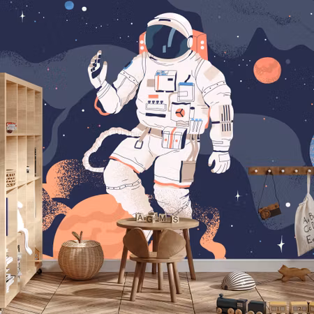 Fototapet - Astronaut in space and planets