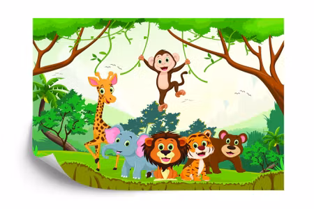 Fototapet - Happy animals in the jungle