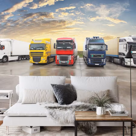 Fototapet - Colourful trucks in the car park