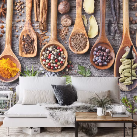 Fototapet - Herbs and spieces on a board