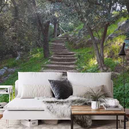 Fototapet - Stairway in the woods 3D