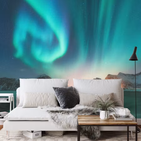Fototapet - Landscape northern lights