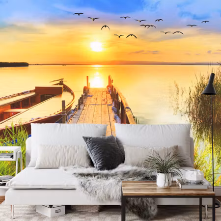 Fototapet - Landscape with a lake at sunset