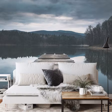 Fototapet - Wooden deck over the lake