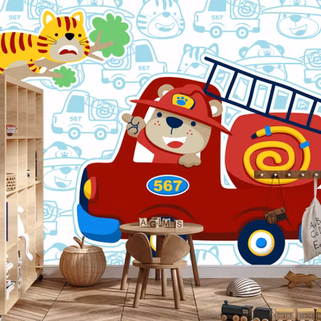 Fototapet - Bear as fireman