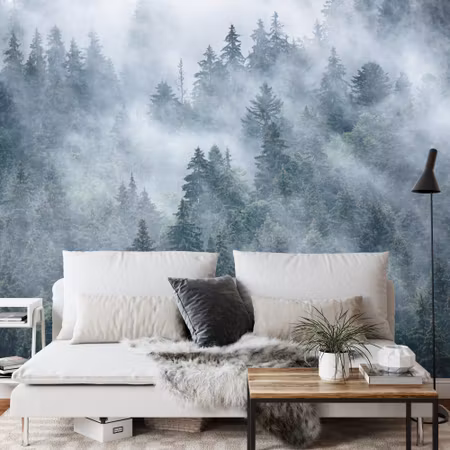 Fototapet - Misty forest in the mountains
