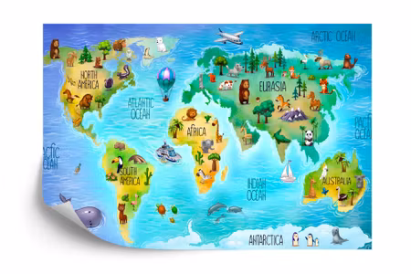 Fototapet - World map with fauna