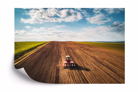 Fototapet - Aerial view of a tractor in a field