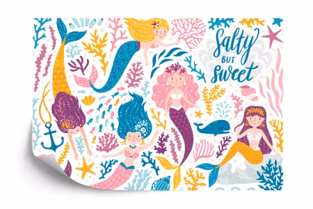 Fototapet - Mermaid and coral reef