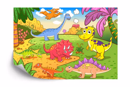 Fototapet - Colorful dinosaurs in a glade