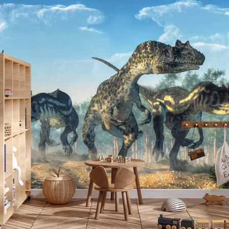 Fototapet - Three dinosaurs in the forest