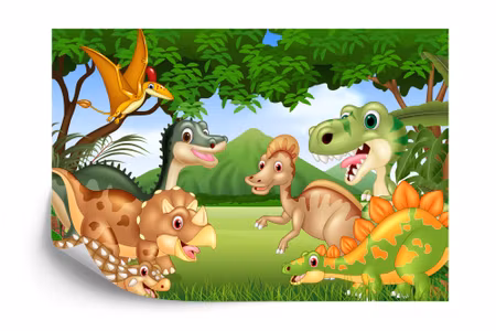 Fototapet - Fairytale dinosaurs in the jungle