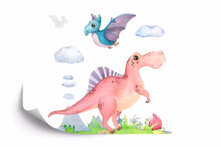 Fototapet - Watercolor dinosaurs