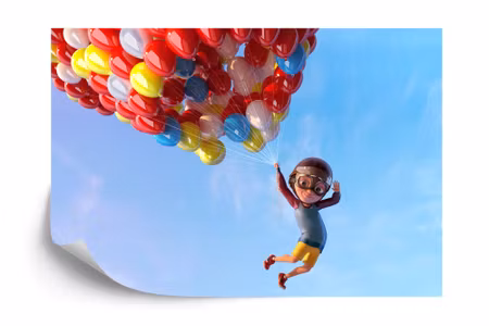 Fototapet - Boy with balloons in flight