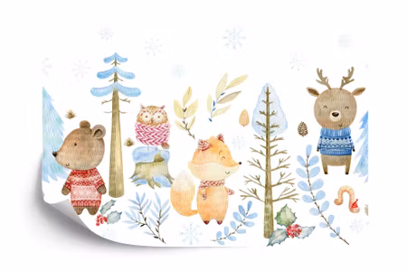 Fototapet - Forest animals in scandinavian style