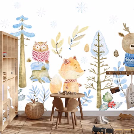 Fototapet - Forest animals in scandinavian style