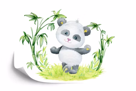 Fototapet - Panda and bamboo
