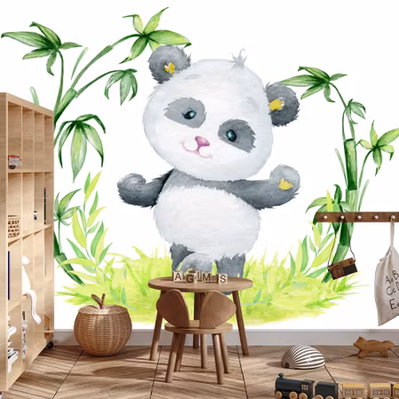 Fototapet - Panda and bamboo