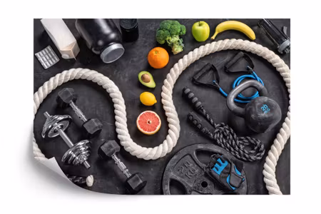 Fototapet - Sports equipment with fruit and