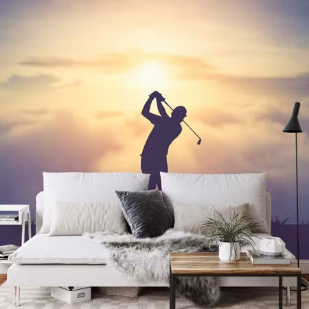 Fototapet - Golfer on the sunset background
