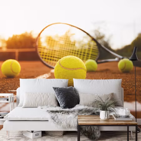 Fototapet - Tennis racket on the pitch