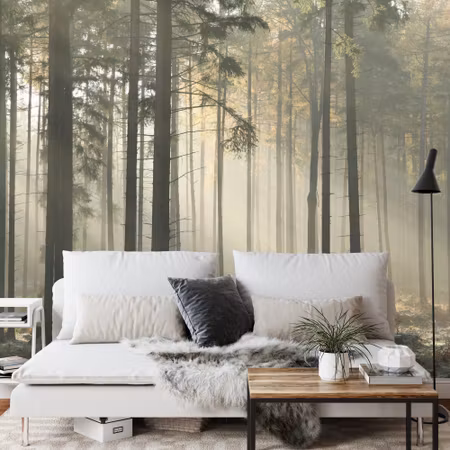 Fototapet - Forest trees fog