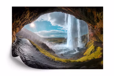 Fototapet - Waterfall rock cave