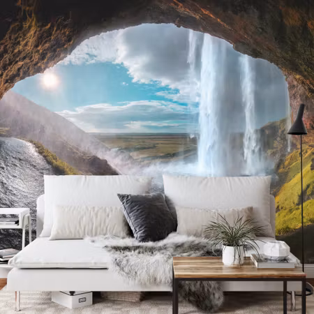 Fototapet - Waterfall rock cave