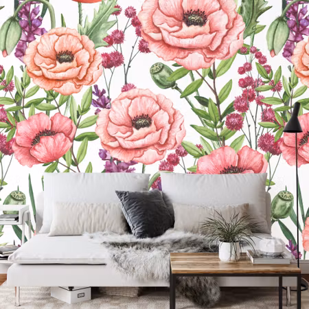 Fototapet - Poppies watercolor