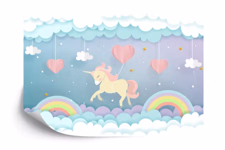 Fototapet - Unicorns with hearts and rainbow