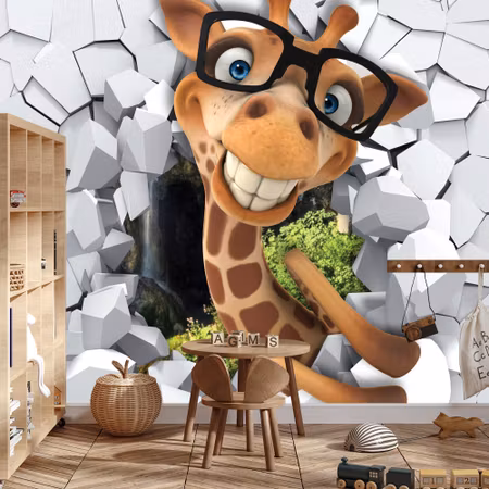 Fototapet - Laughing giraffe with glasses