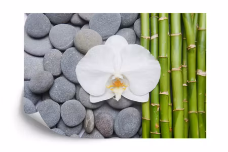Fototapet - Bamboo with stones and orchids
