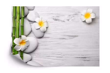 Fototapet - Bamboo with flowers and stones