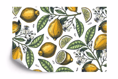 Fototapet - Lemons with flowers
