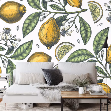 Fototapet - Lemons with flowers